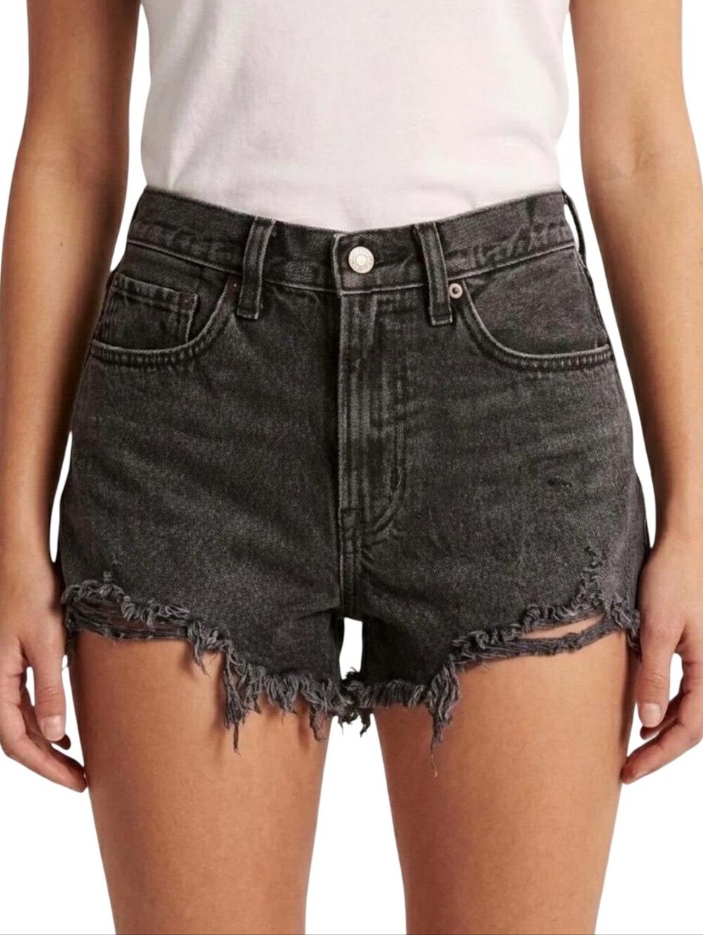 Abercrombie & Fitch 90s Relaxed Cut Off Black Frayed-Hem Denim Shorts Plus 22